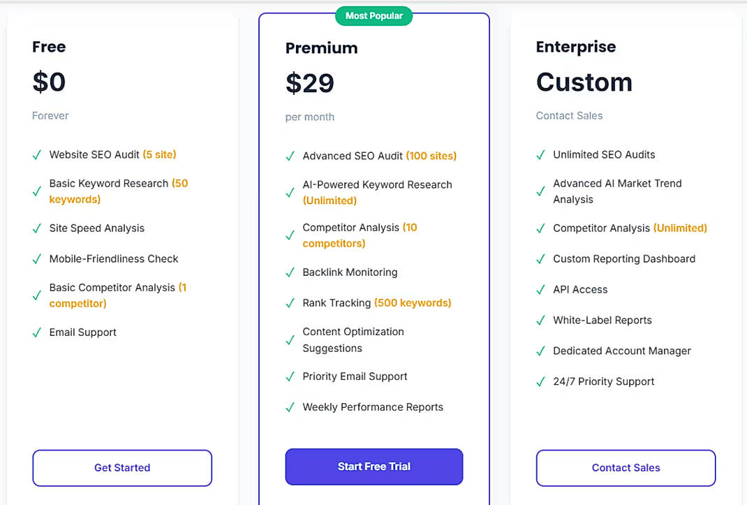 Pricing screenshot