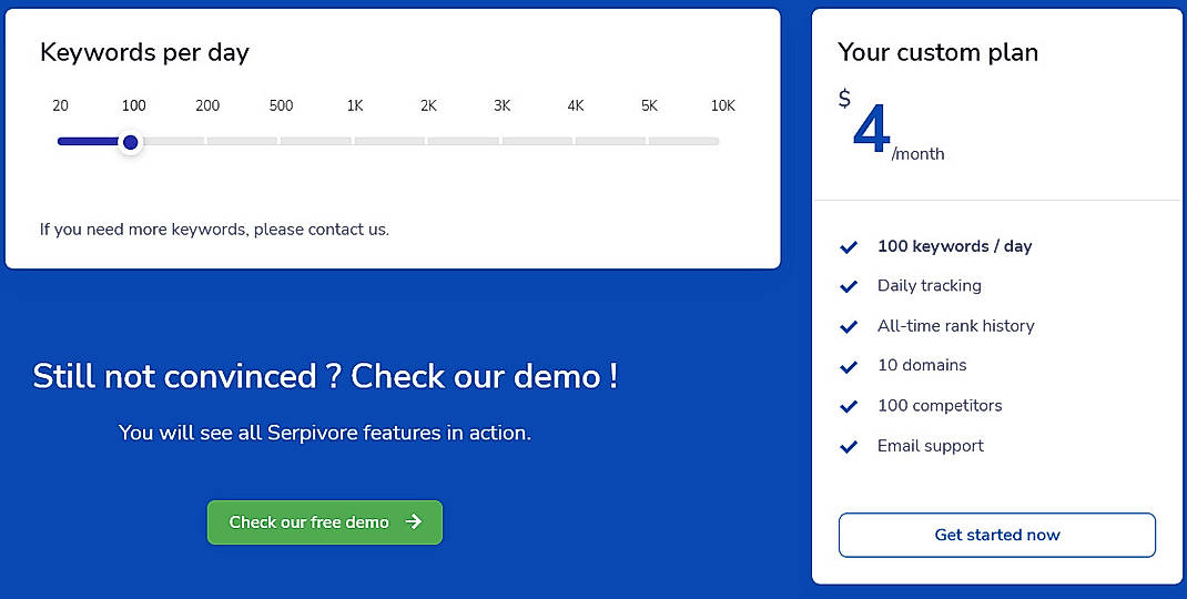 Pricing screenshot