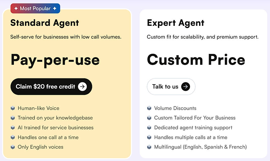 Pricing screenshot
