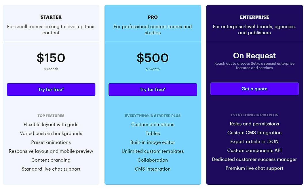 Pricing screenshot
