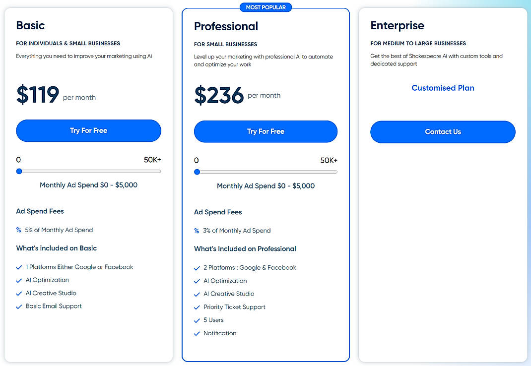 Pricing screenshot