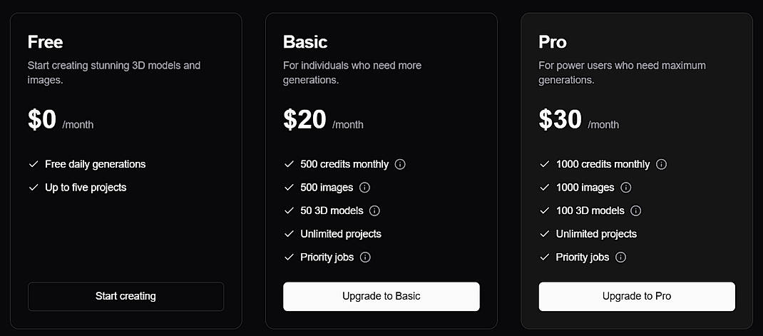 Pricing screenshot