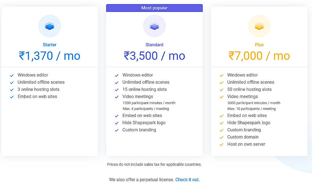 Pricing screenshot