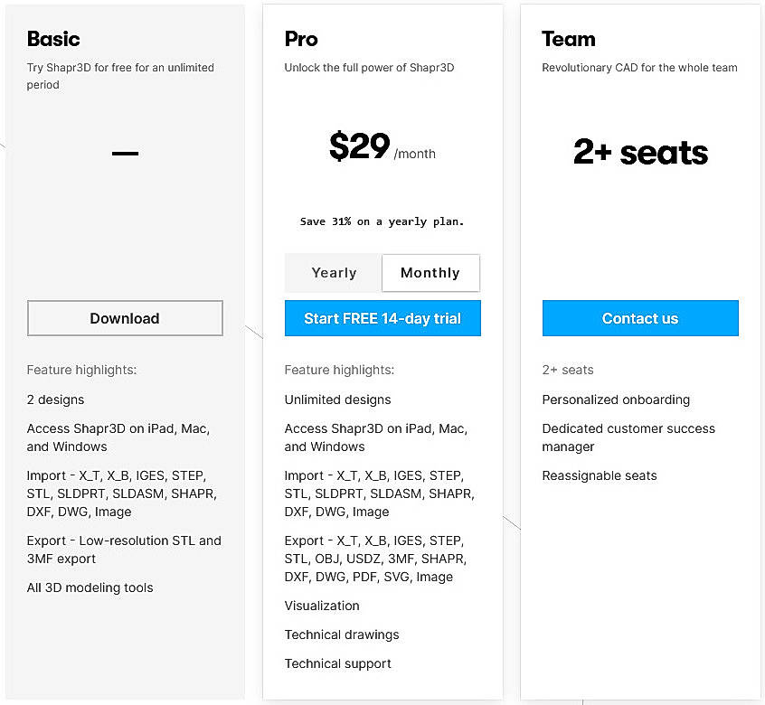 Pricing screenshot