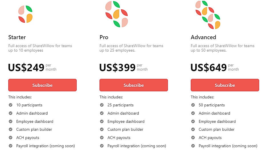 Pricing screenshot