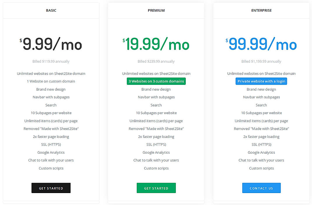 Pricing screenshot
