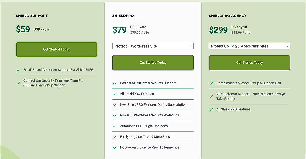 Pricing screenshot