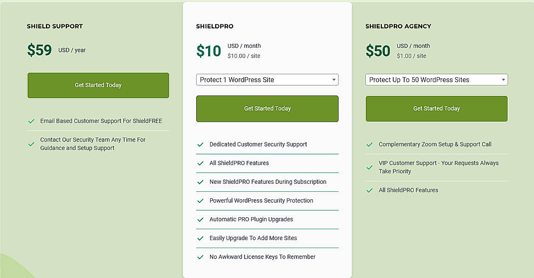 Pricing screenshot