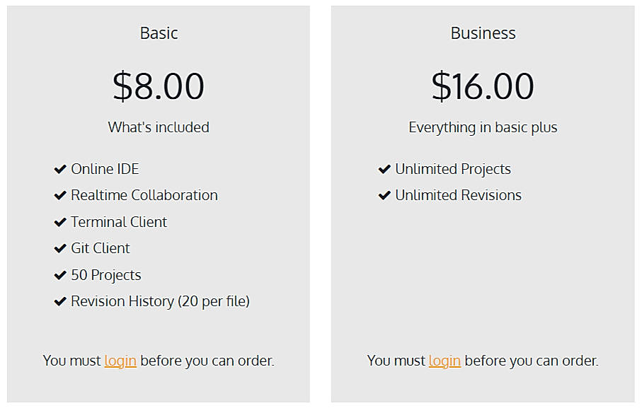 Pricing screenshot