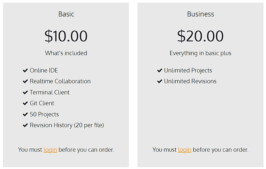 Pricing screenshot