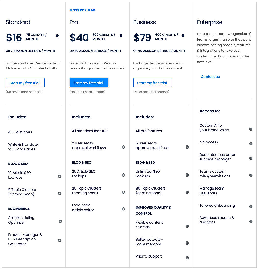 Pricing screenshot