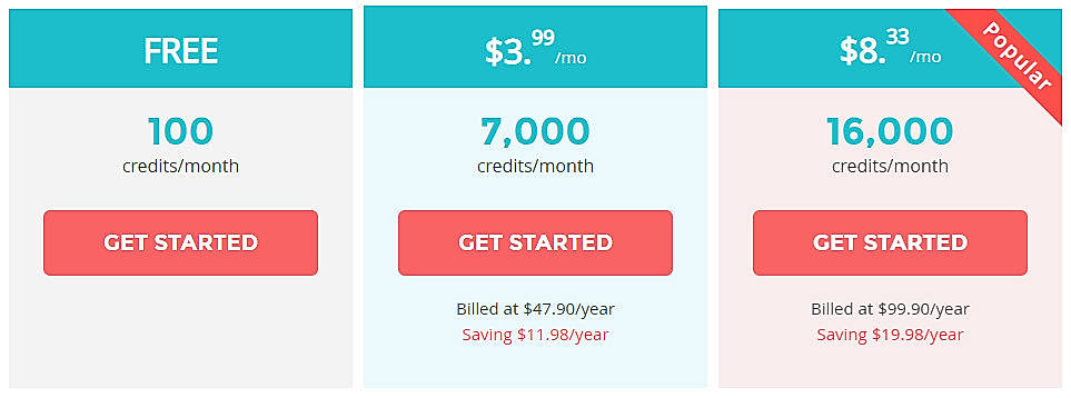 Pricing screenshot