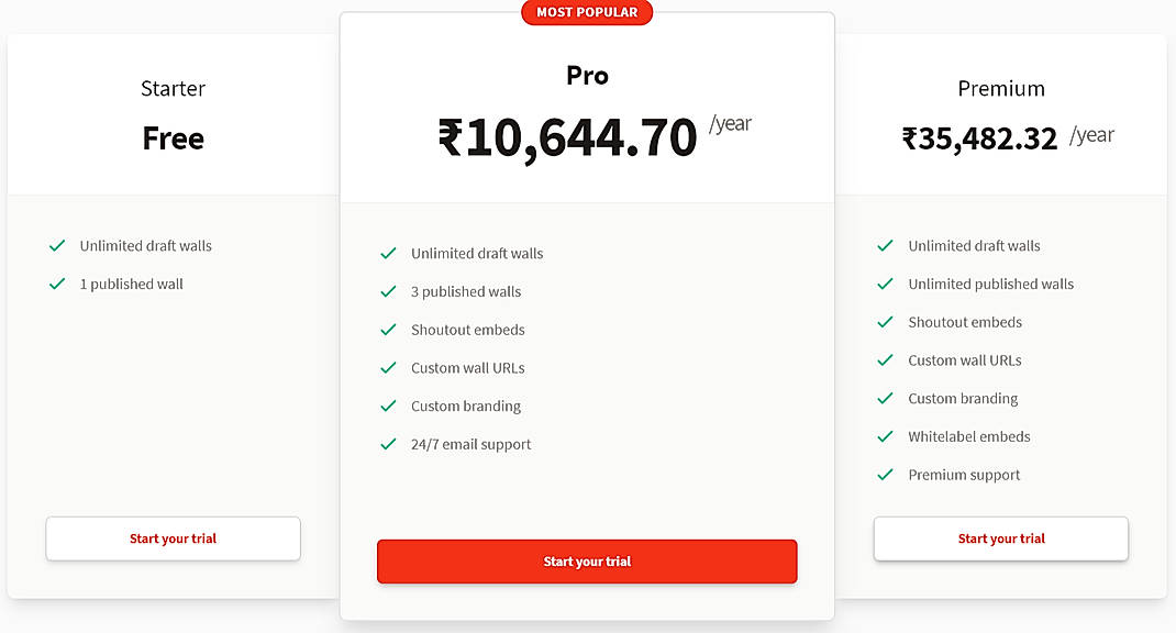 Pricing screenshot