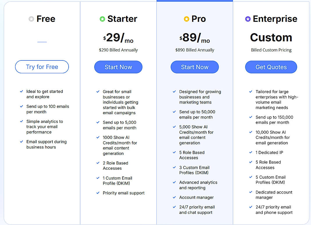 Pricing screenshot