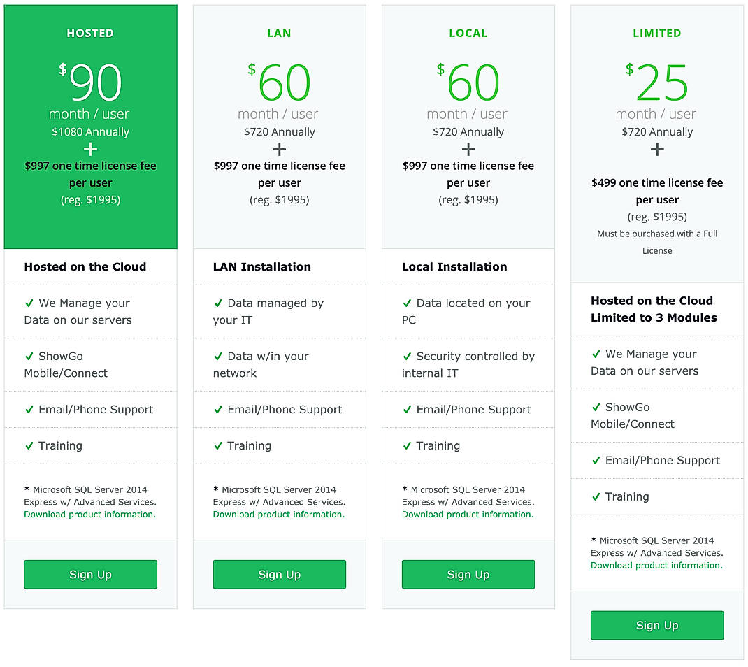 Pricing screenshot