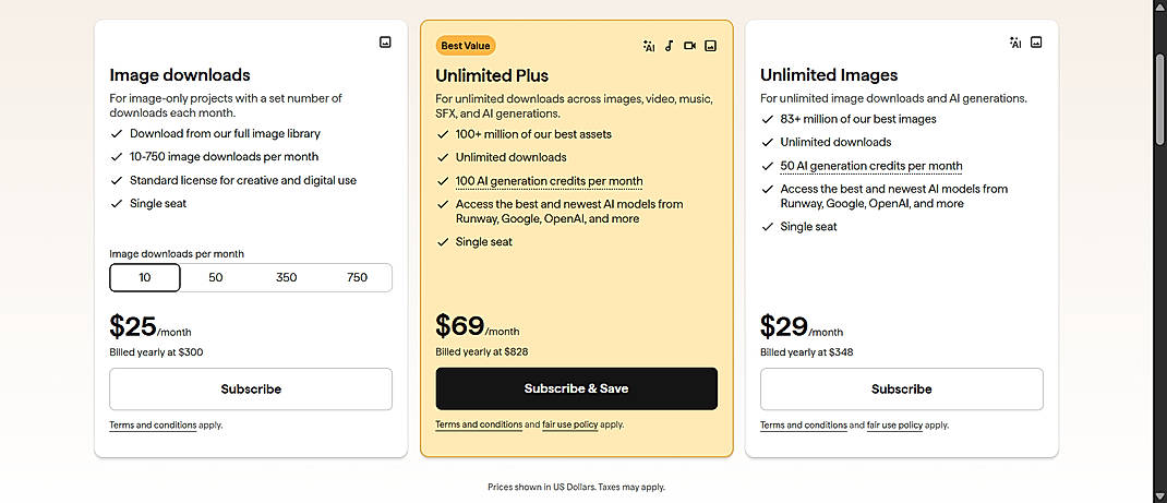 Pricing screenshot