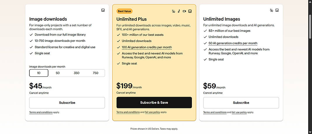 Pricing screenshot