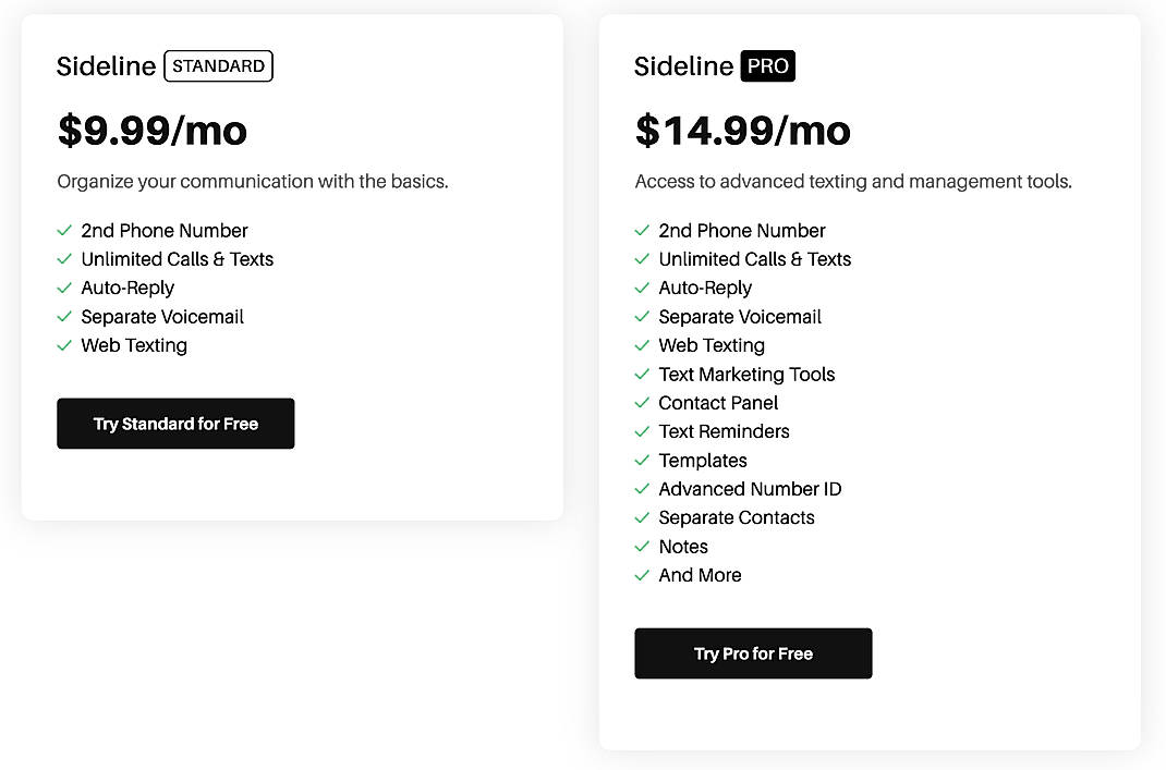 Pricing screenshot