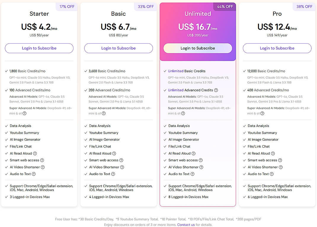 Pricing screenshot