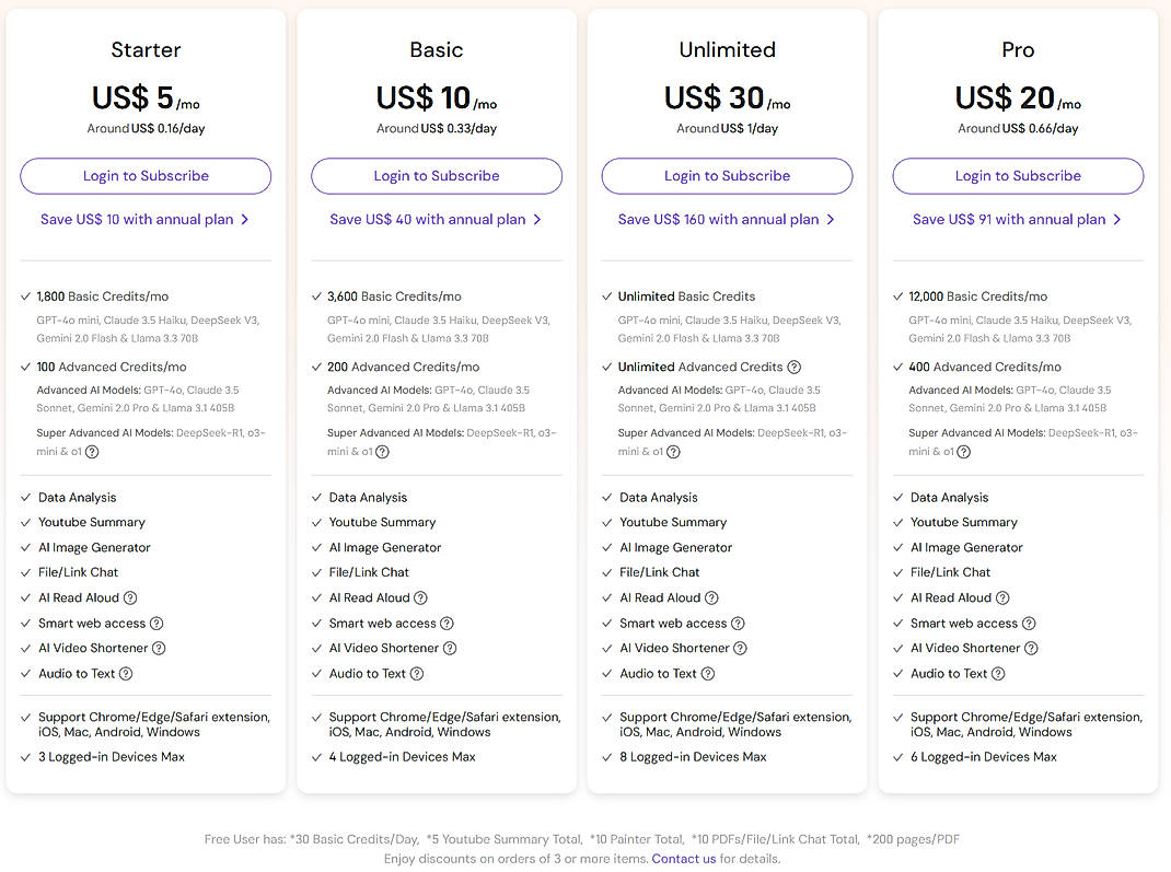 Pricing screenshot