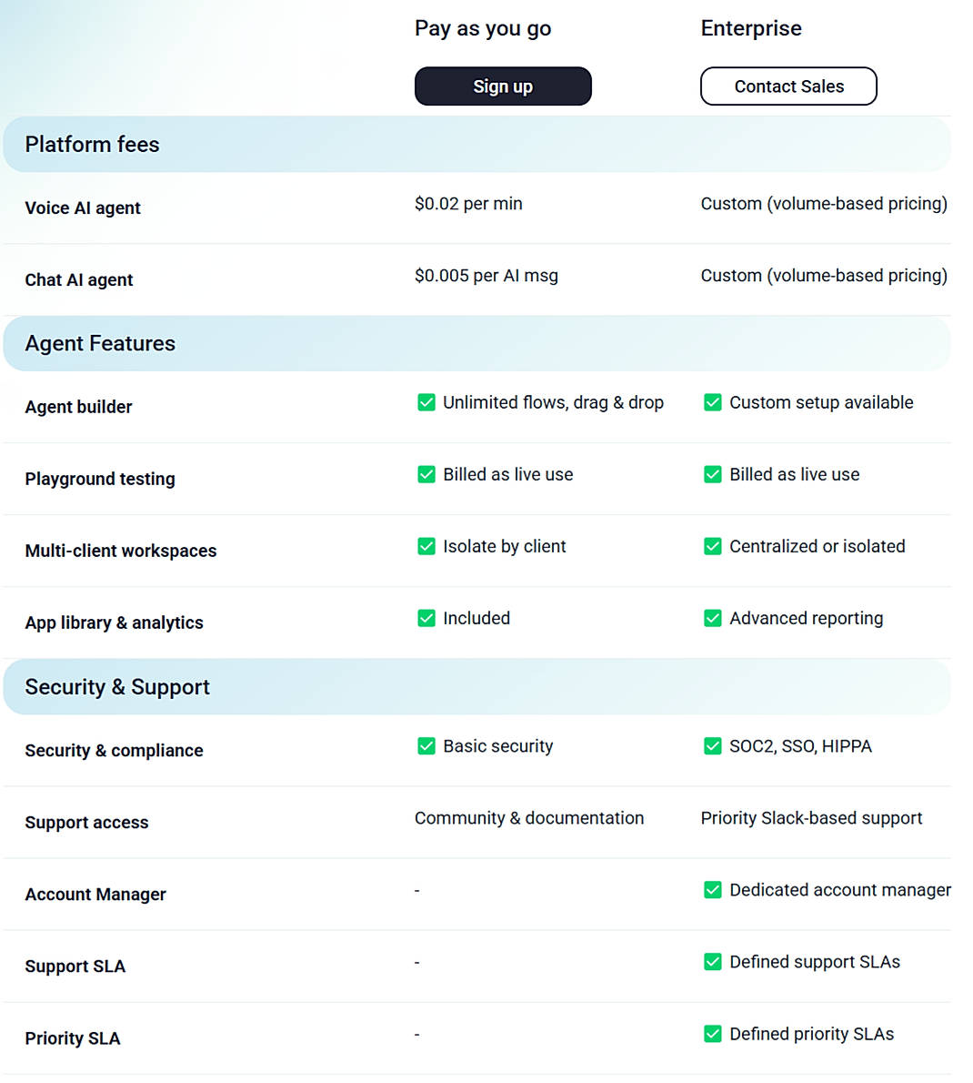 Pricing screenshot