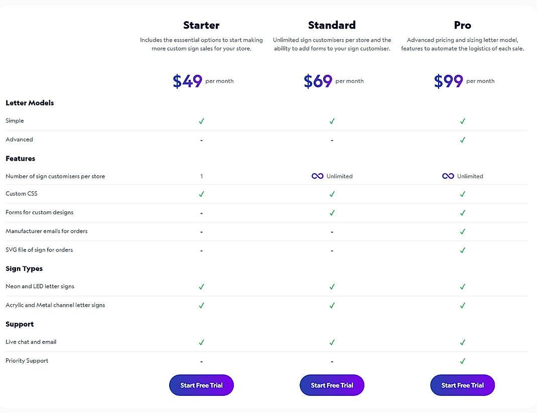 Pricing screenshot