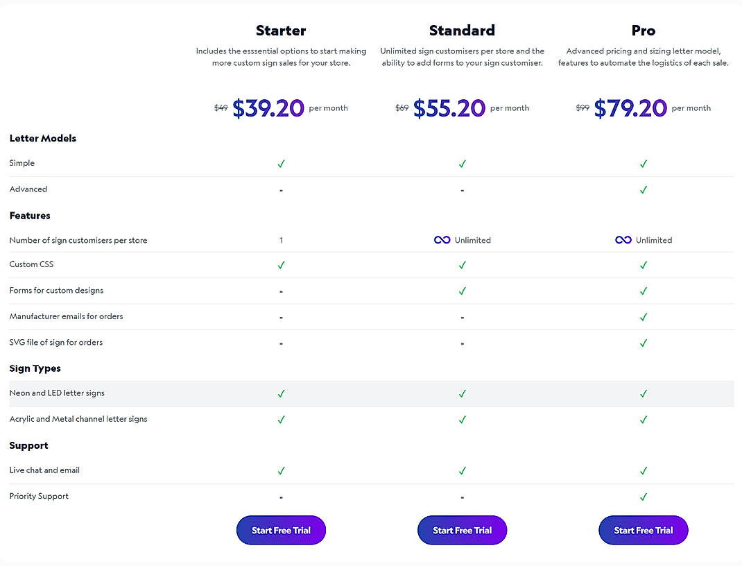 Pricing screenshot