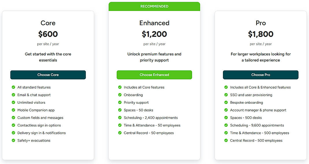 Pricing screenshot