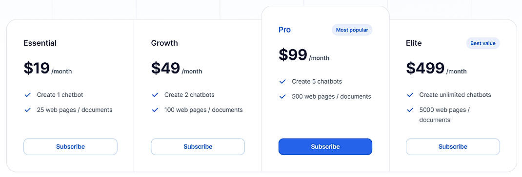Pricing screenshot
