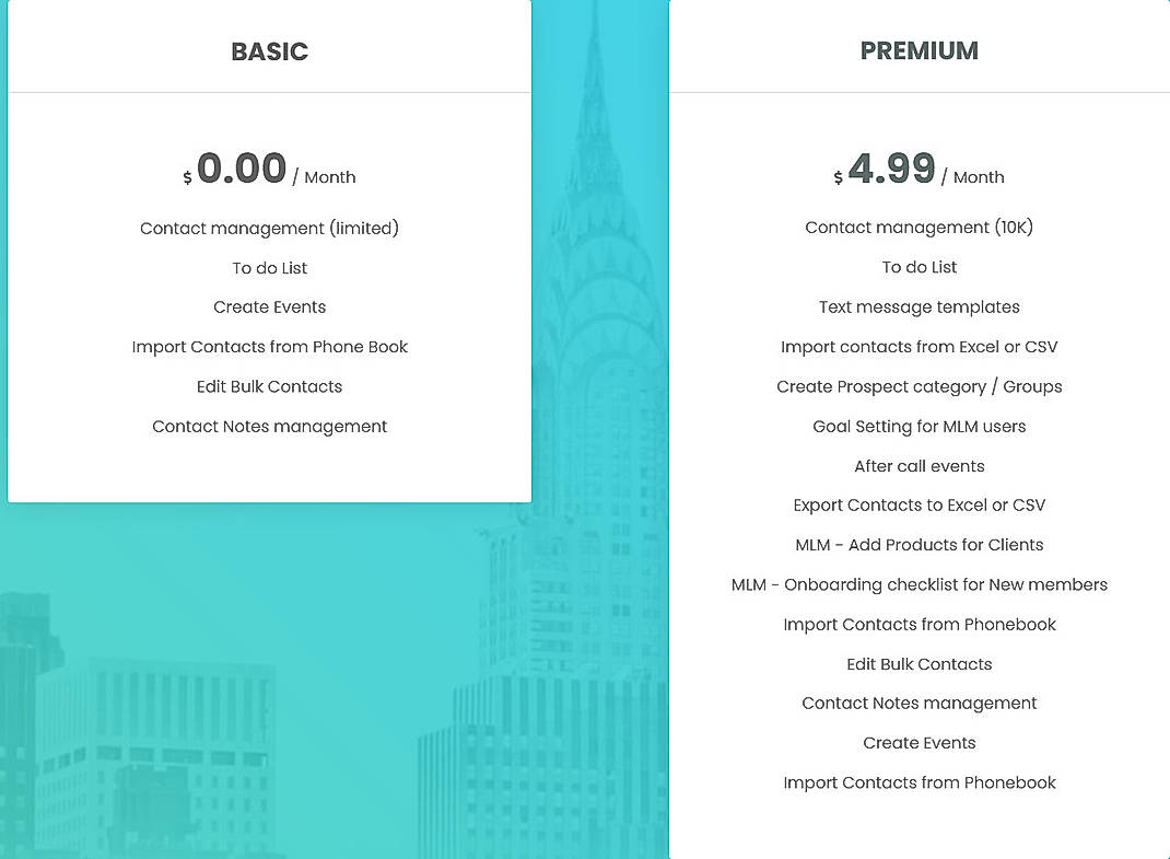 Pricing screenshot