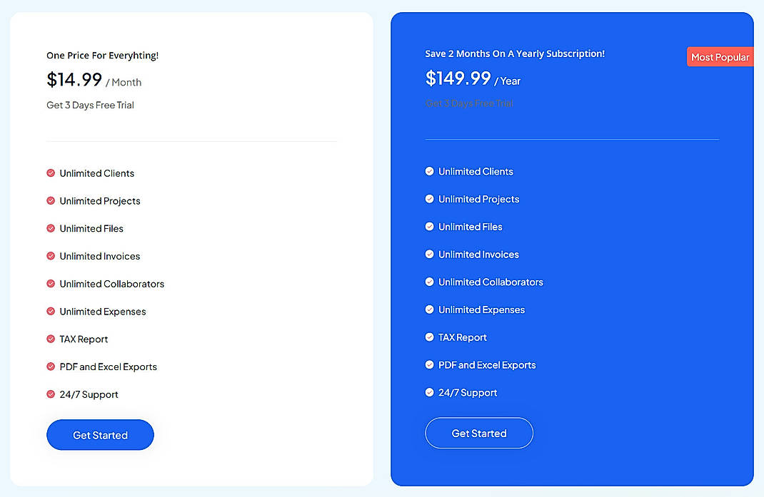 Pricing screenshot