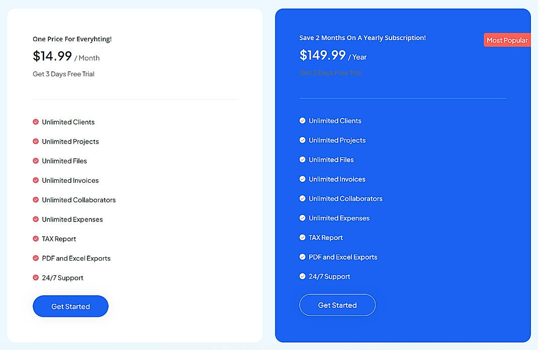 Pricing screenshot