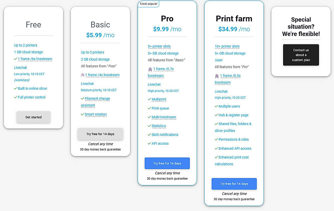 Pricing screenshot