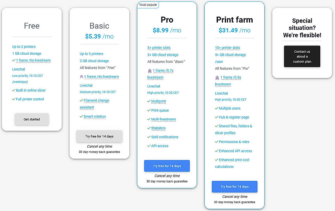 Pricing screenshot