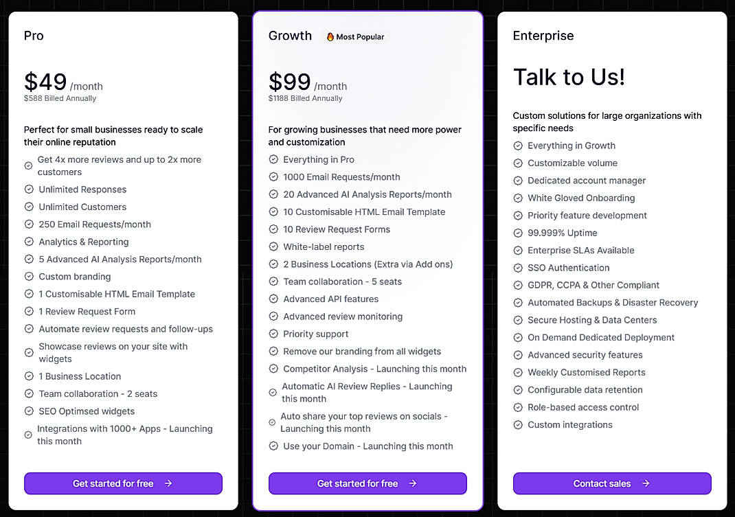 Pricing screenshot