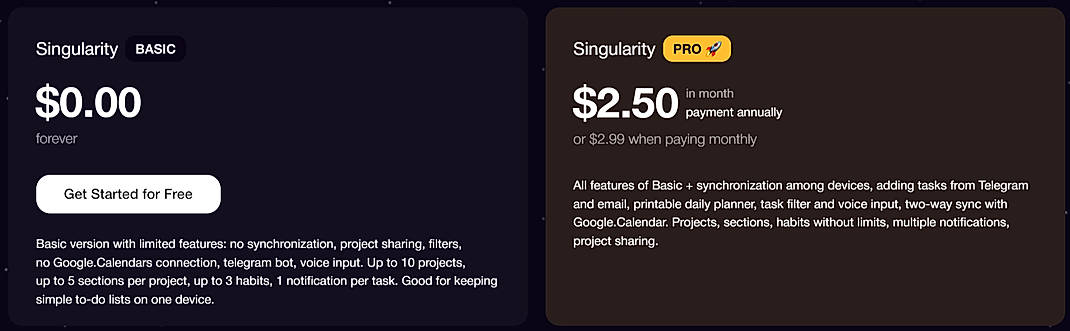 Pricing screenshot