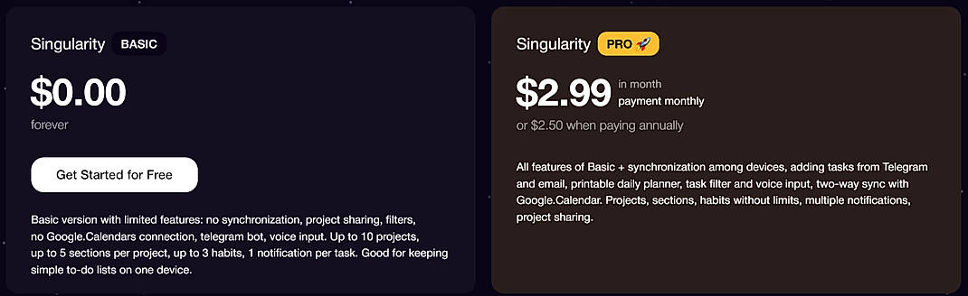 Pricing screenshot