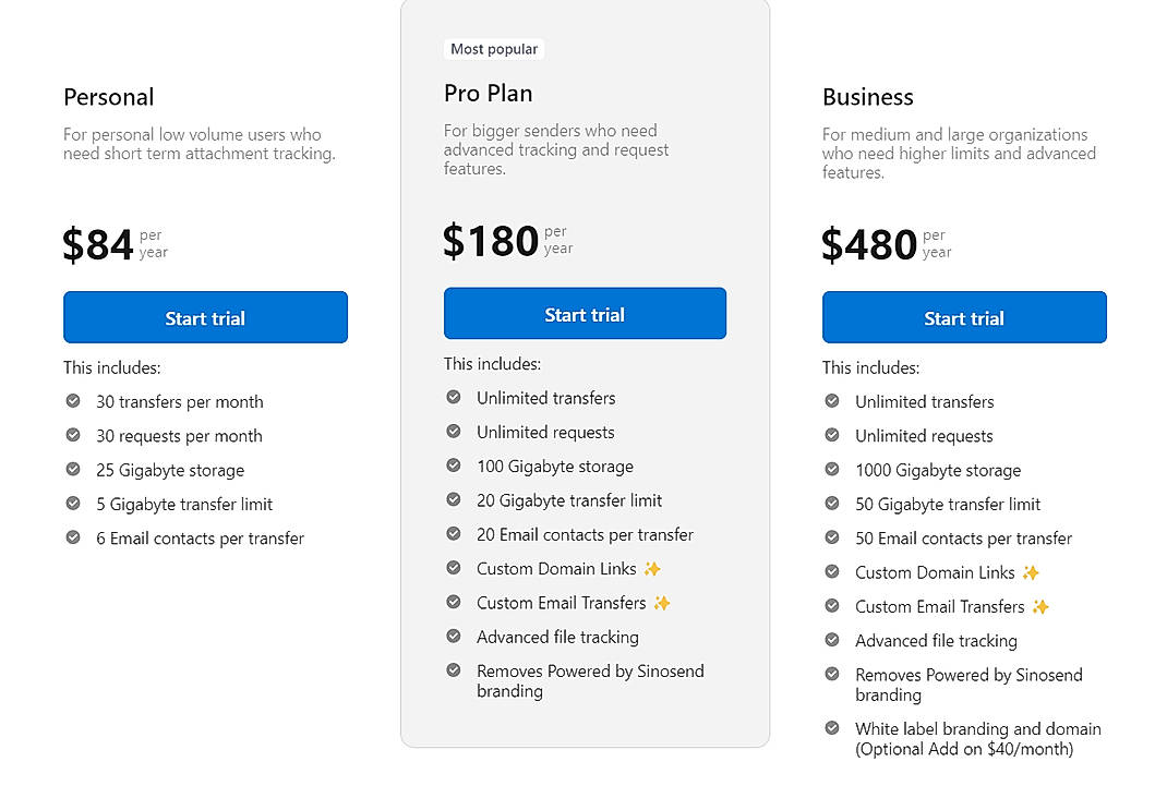 Pricing screenshot