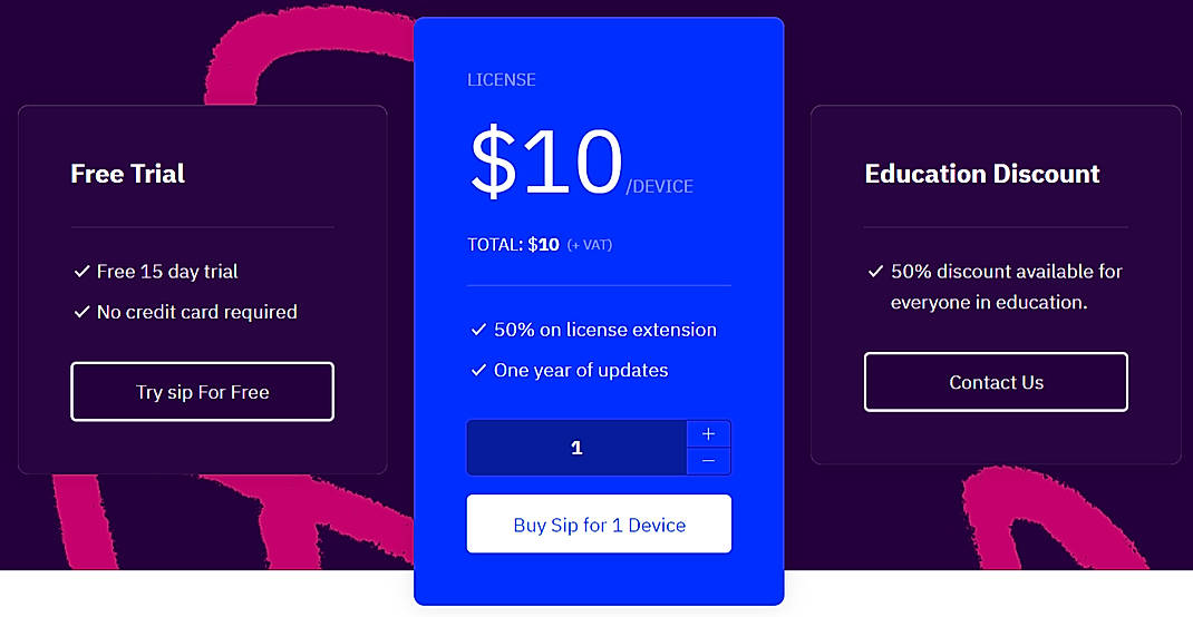 Pricing screenshot