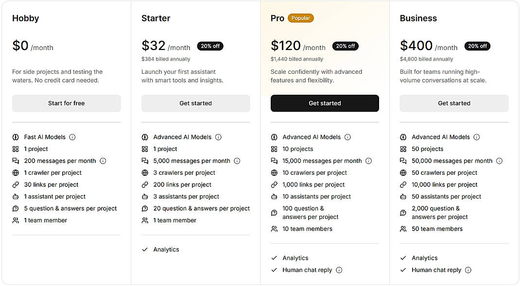 Pricing screenshot