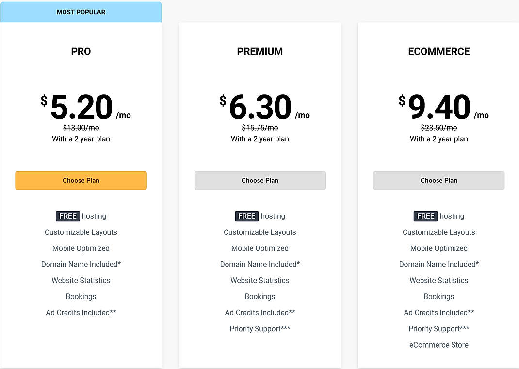 Pricing screenshot