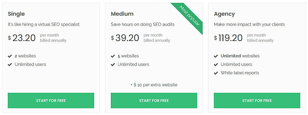 Pricing screenshot