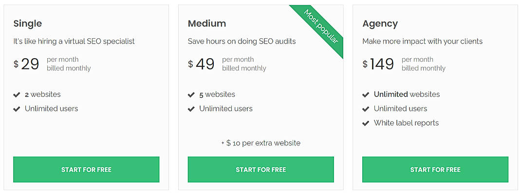 Pricing screenshot