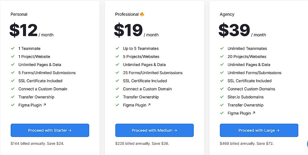 Pricing screenshot