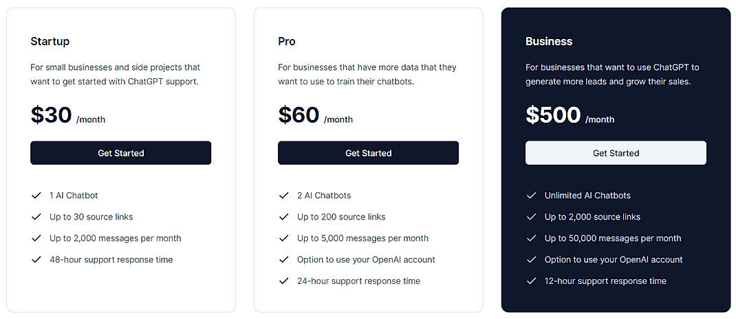 Pricing screenshot