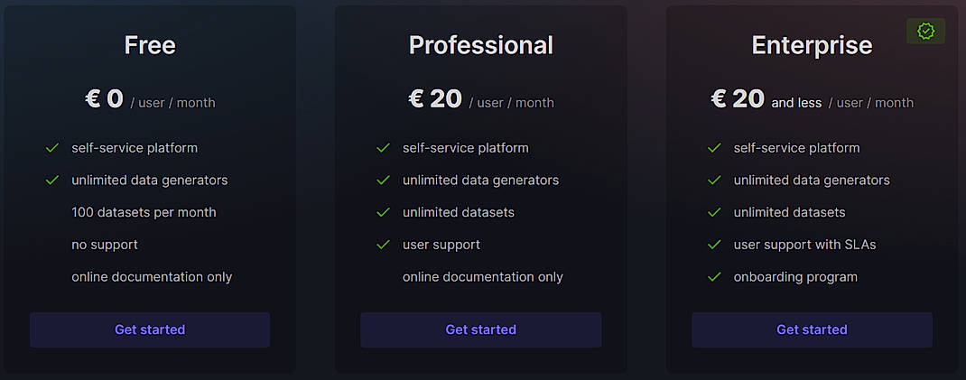 Pricing screenshot