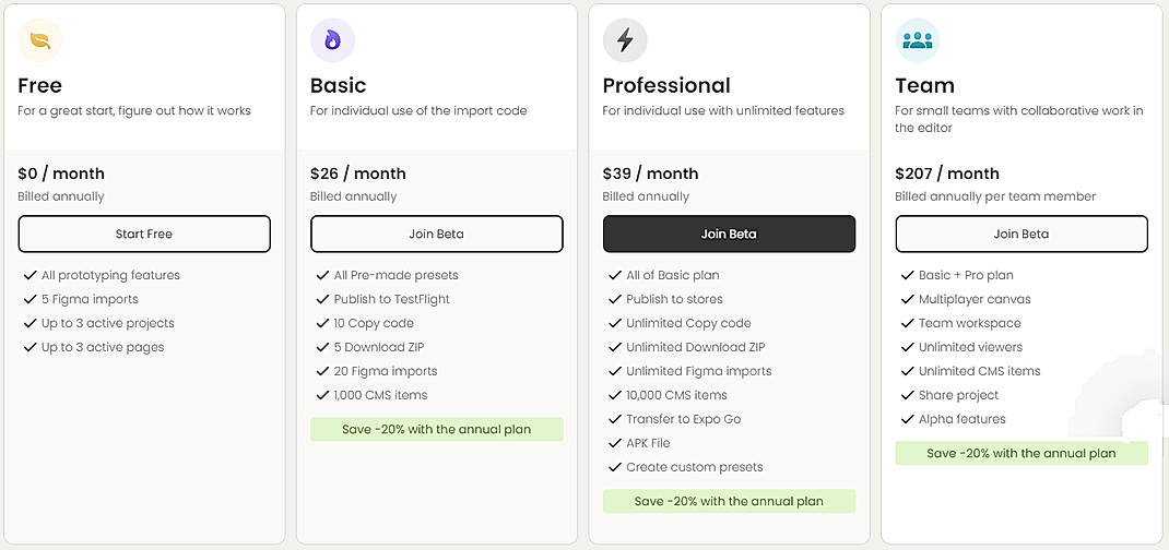 Pricing screenshot