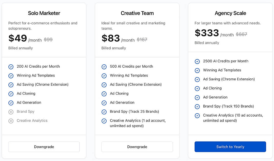 Pricing screenshot