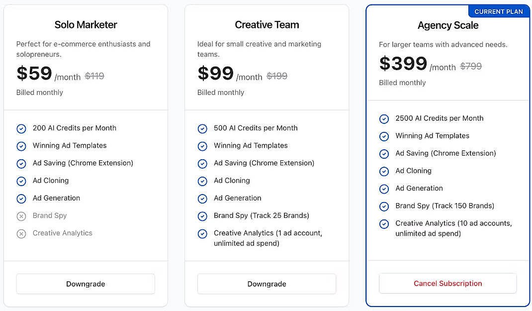 Pricing screenshot