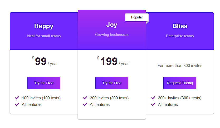 Pricing screenshot